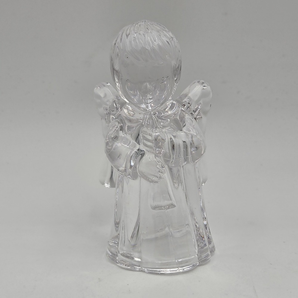 Vintage Mikasa Heavy Clear Glass Angel Figurine Candle Stick Holder 4" tall
